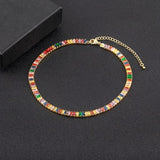Nidin Colorful Tennis Necklace Rectangular Zircon Neck Jewelry