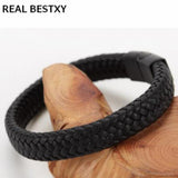 Men's Punk Braided Leather Bracelet with Magnetic Buckle