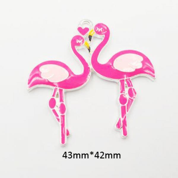 10pcs Enamel & Rhinestone Flamingo Pendants for Chunky Necklace