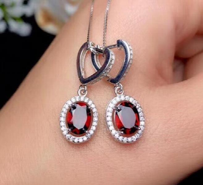 925 Silver Natural Garnet Earrings for Women