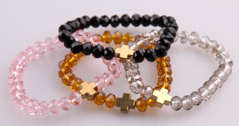 Cross Charm Crystal Glass Beads Bracelet for Women