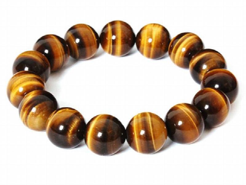 Yellow Tiger Eye Beaded Bracelet 14mm for Men