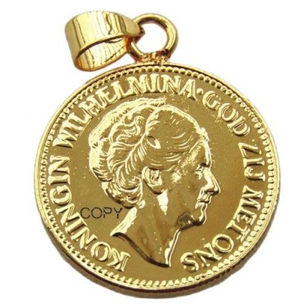Netherlands 1925 Wilhelmina I, 10 Gulden Plated Coin Pendant
