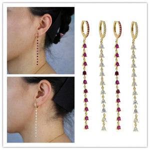 Long Tassel Earrings 925 Silver Wedding Gift 2 Colors Women GDTC