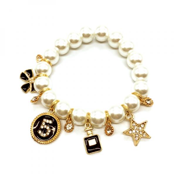 Leaf Number 5 Tower Resin Pearl Strand Bracelet