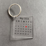 Personalized Calendar KeyChain Acrylic Plate Hand Engrave Heart Date