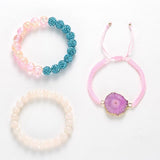 BOJIU Rose Druzy Bracelet Round Crystal Stone Beads Women Bracelets Set
