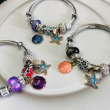 Sea Shell Starfish Ocean Model Charm Bracelet Women Girl Stainless Steel Bangle