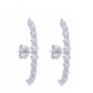 925 Sterling Silver Long Stud Earrings Clear CZ Europe Women Jewelry