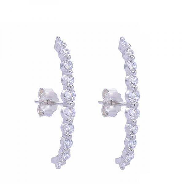 925 Sterling Silver Long Stud Earrings Clear CZ Europe Women Jewelry
