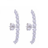 925 Sterling Silver Long Stud Earrings Clear CZ Europe Women Jewelry