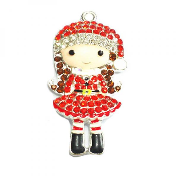 Santa Hat Girl Rhinestone Pendants 10pcs/lot for Christmas Jewelry