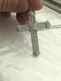 925 Silver Cross Pendant Necklace Crucifix Charm Diamond Jewelry