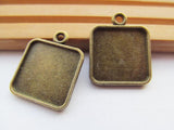 100pcs Square Base Setting Tray Bezel Pendant Charm 15mm Cabochon DIY Accessory