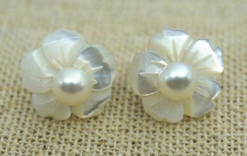 AA Leaf Stud Earrings 5mm Real Pearls Silver Stud Earring Gift