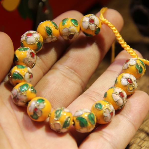 Colorful Cloisonne Filigree Enamel 12mm Beads Bracelet Telescopic Rope