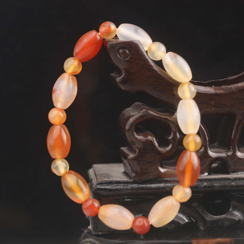 Natural Jade Hand & Red Beads Bangle Elastic Bracelet