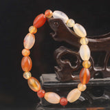 Natural Jade Hand & Red Beads Bangle Elastic Bracelet