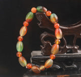 Natural Jade Hand Red & Green Beads Bangle Elastic Bracelet