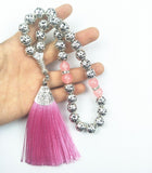 10mm Silver Plated Prayer Beads with Pink Tassel Tasbih Tesbih...
