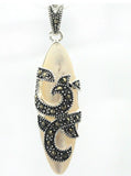 Green Stone Marcasite 925 Sterling Silver Necklace Pendant