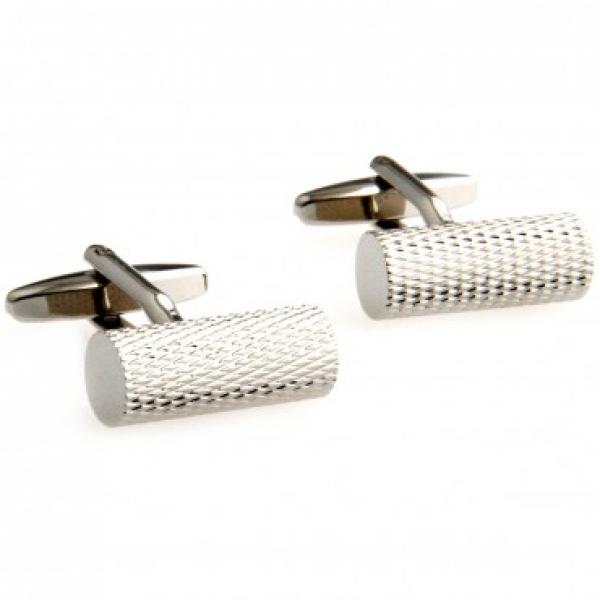 Silver Metal Cylinder Cufflink Set - 2 Pairs