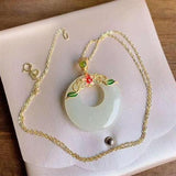 Enamel Jade Pendant Necklace for Mom - Antique Sterling Silver Gilding