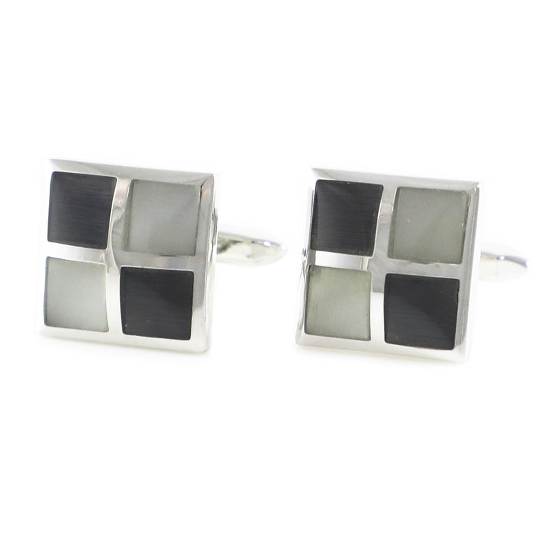 Curved Square Grey Cats Eye Stone Cufflinks Father's Birthday Cuff Links