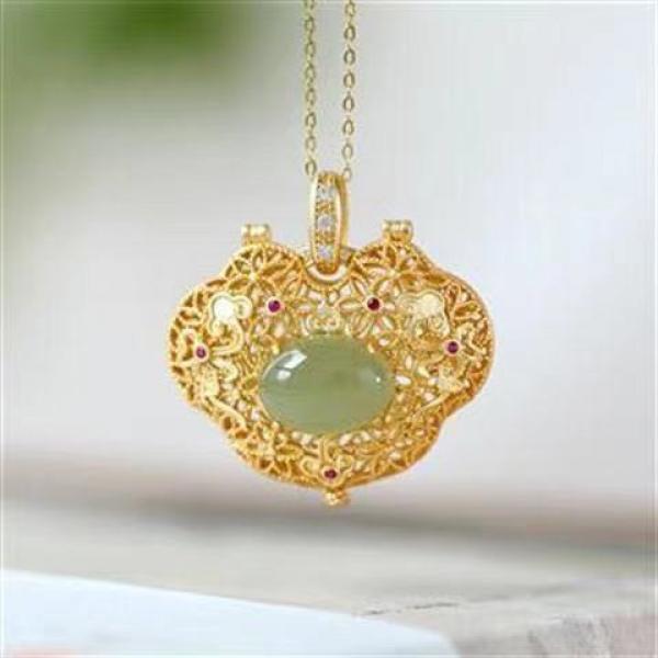S925 Gold-Plated Hetian Jade Ruyi Cloud Niche Buddha Pendant