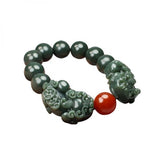 Natural Hetian Jade Dark Green Double Beast Bracelet Men's Women's Gift