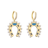 HECHENG Pearl Earring, Horseshoe Pendant Colorful Earrings for Women
