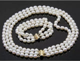 3 Rows Freshwater Oval Pearl Necklace Bracelet