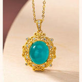 Silver Tianhe Stone Crystal Pendant Necklace
