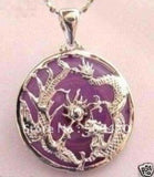 Violet Jade Dragon Phoenix Pendant Necklace