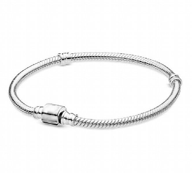 925 Sterling Silver Barrel Clasp Snake Chain Bracelet Bangle