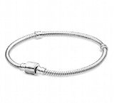 925 Sterling Silver Barrel Clasp Snake Chain Bracelet Bangle