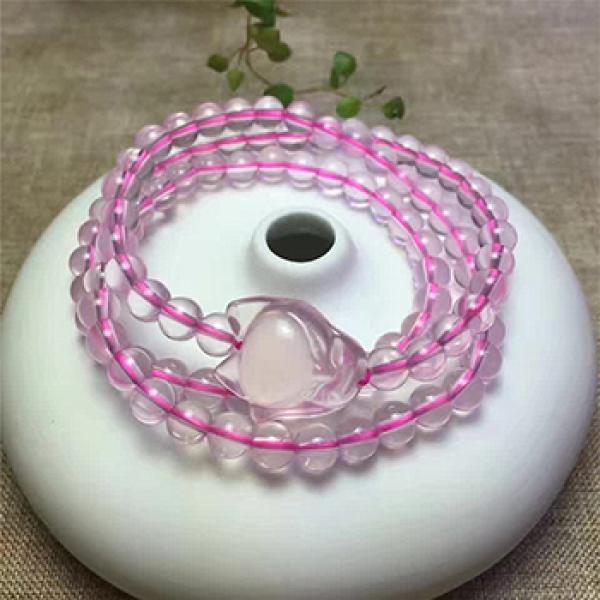Pink Natural Crystal Bracelets 6mm Round Beads With Crystal Fox Bracelets