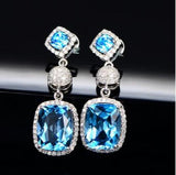 Natural Stone Aquamarine Zircon Crystal Earrings