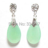 Green Jade Stone 925 Silver Fortune Earrings 20X12mm
