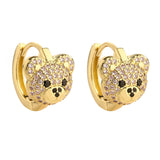 Cartoon Zircon Bear Hoop Earrings Silver Animal Circle Wedding Jewelry