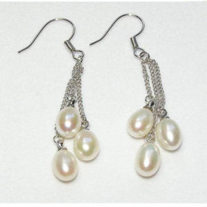 AA Pearl Earrings White Pink Lavender 3 Beads Dangle Earring