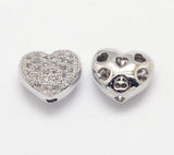20pcs Hollow Brass CZ Heart Beads for Jewelry Making, 8x9x5mm, 1mm Hole