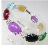 Multi-Color Stone Bangle Bracelet 18KWGP
