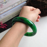 Zheru Jewelry Natural Burmese Jadeite 54-64mm Dark Green Bracelet