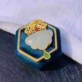 Hotian Jade Pendant Women's Ancient Silver Inlaid Safe Ruyi Pendant Necklace