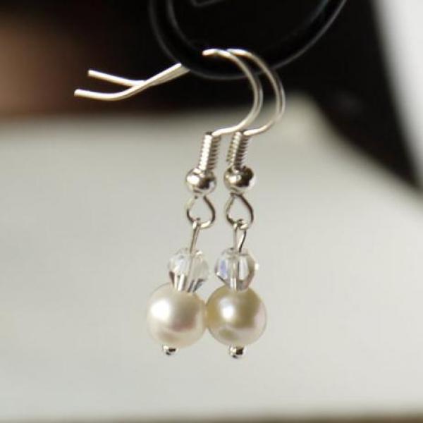 Crystal Beads Freshwater Pearl S925 Silver Dangle Earrings 4-8mm