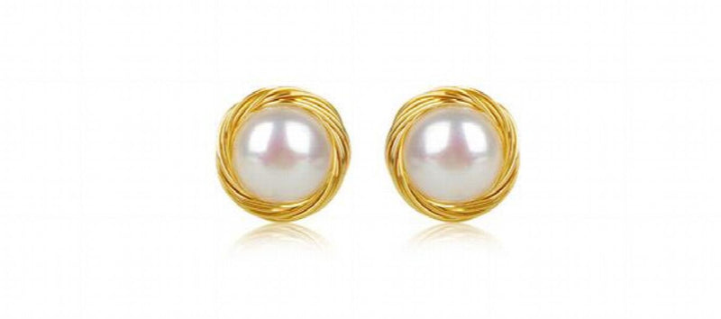 14k Hand Woven Fresh Water Pearl Earrings
