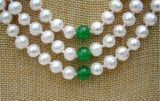 Freshwater Pearl & Green Jade Necklace 17-19" Elegant Jewelry