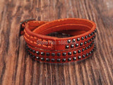 Orange Double Wrap Leather Wristbands Bracelet Cuff Punk