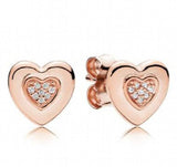 925 Silver Sparkling Heart Stud Earrings Wedding Party Jewelry